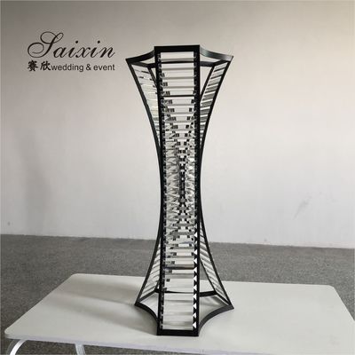 ZT-538B  Latest triangle design black flower stand with crystal Prisms for wedding centerpieces