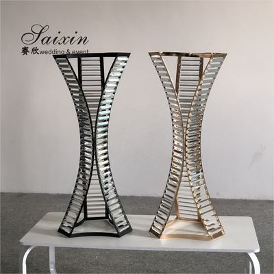 ZT-538B  Latest triangle design black flower stand with crystal Prisms for wedding centerpieces