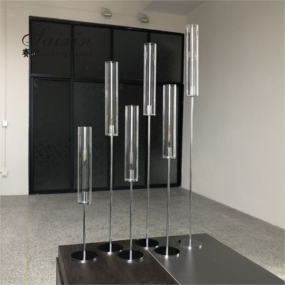 Crystal Decorative Wedding Candle Holder High Glass Tube Single Silver Metal 43"