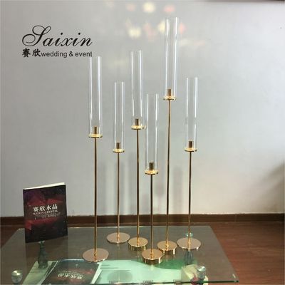 Crystal Decorative Wedding Candle Holder High Glass Tube Single Silver Metal 43"