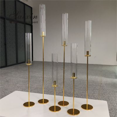 Crystal Decorative Wedding Candle Holder High Glass Tube Single Silver Metal 43"