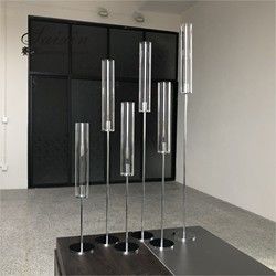 Crystal Decorative Wedding Candle Holder High Glass Tube Single Silver Metal 43"