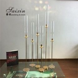 Crystal Decorative Wedding Candle Holder High Glass Tube Single Silver Metal 43"