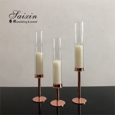 Single Rose Gold Candle Centerpieces Unity Metal Candle Holders 3 Piece Set