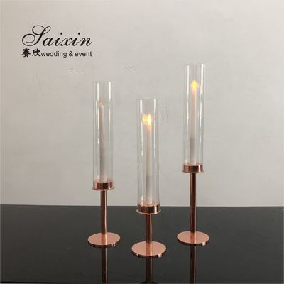 Single Rose Gold Candle Centerpieces Unity Metal Candle Holders 3 Piece Set