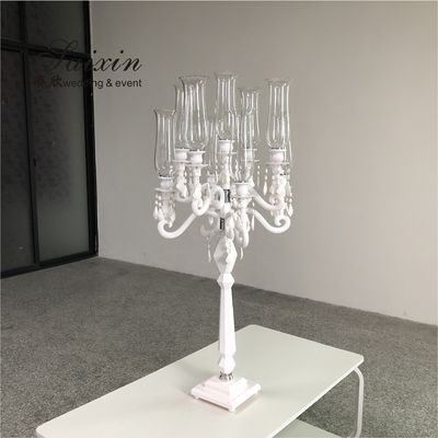 Blue Crystal Glass Candelabra Hurricane 9 Arm White Crystal Candelabra For Event Decor