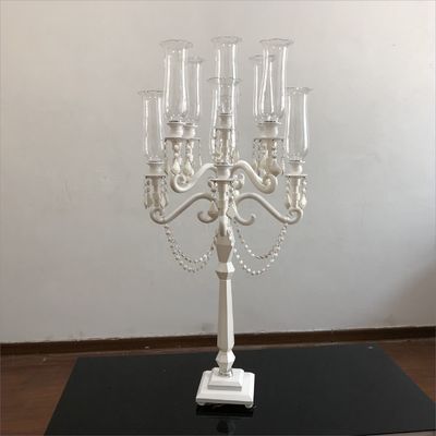 Blue Crystal Glass Candelabra Hurricane 9 Arm White Crystal Candelabra For Event Decor
