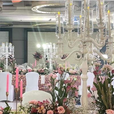 Blue Crystal Glass Candelabra Hurricane 9 Arm White Crystal Candelabra For Event Decor