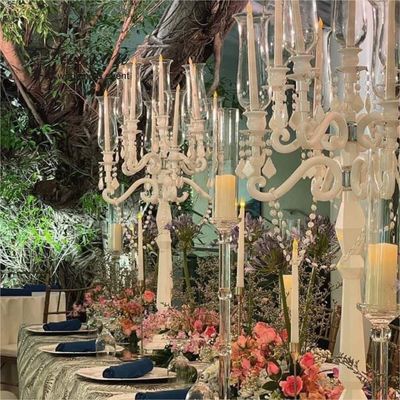 Blue Crystal Glass Candelabra Hurricane 9 Arm White Crystal Candelabra For Event Decor