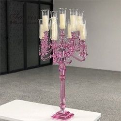 Blue Crystal Glass Candelabra Hurricane 9 Arm White Crystal Candelabra For Event Decor