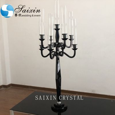 9 Arm Crystal Candelabra Black Candle Stand Wedding Table Centerpieces