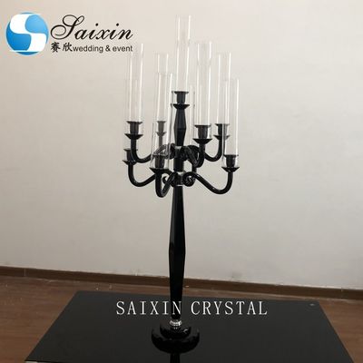 9 Arm Crystal Candelabra Black Candle Stand Wedding Table Centerpieces