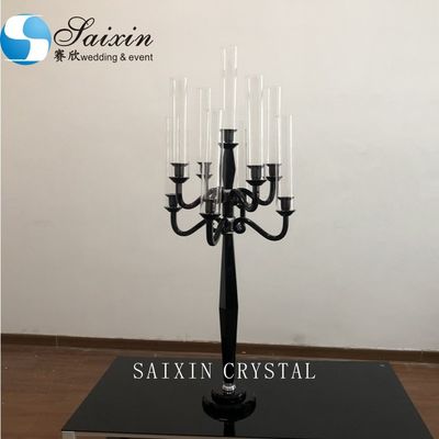 9 Arm Crystal Candelabra Black Candle Stand Wedding Table Centerpieces