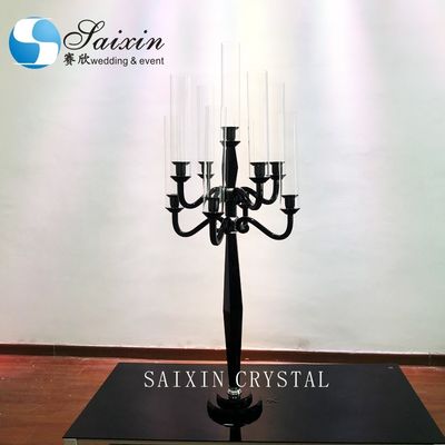 9 Arm Crystal Candelabra Black Candle Stand Wedding Table Centerpieces
