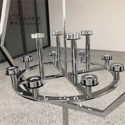 Silver Hanging Metal And Crystal Candelabra Hexagon Frame Stand 12 Arms