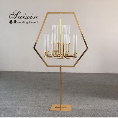Silver Hanging Metal And Crystal Candelabra Hexagon Frame Stand 12 Arms