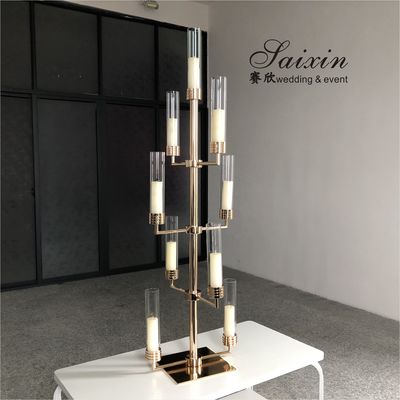 Gold Metal And Crystal Candelabra Party Electroplating Shiny Candle Stand 160cm