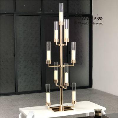 Gold Metal And Crystal Candelabra Party Electroplating Shiny Candle Stand 160cm