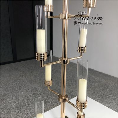Gold Metal And Crystal Candelabra Party Electroplating Shiny Candle Stand 160cm