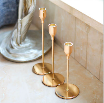 Wholesale simple 3 piece set rose gold metal candlestick holder for home wedding decoration