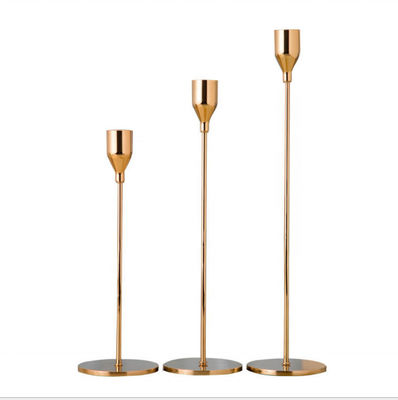 Wholesale simple 3 piece set rose gold metal candlestick holder for home wedding decoration