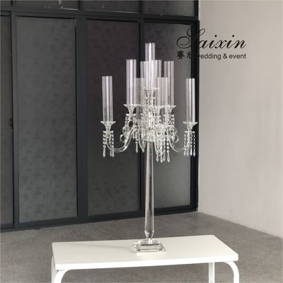 9 Arms Tall Luxury Clear Crystal Candle Holder For Dining Table Wedding Centerpiece   Home Decor
