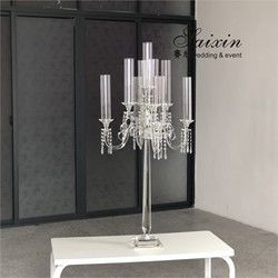 9 Arms Tall Luxury Clear Crystal Candle Holder For Dining Table Wedding Centerpiece   Home Decor