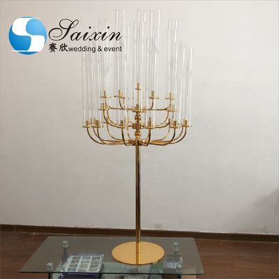 New wedding decoration tall 25 arms White standing metal candelabras with glass chimney