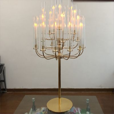 New wedding decoration tall 25 arms White standing metal candelabras with glass chimney