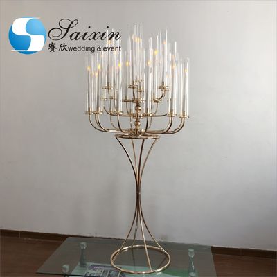 New wedding decoration tall 25 arms White standing metal candelabras with glass chimney
