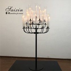 New wedding decoration tall 25 arms White standing metal candelabras with glass chimney
