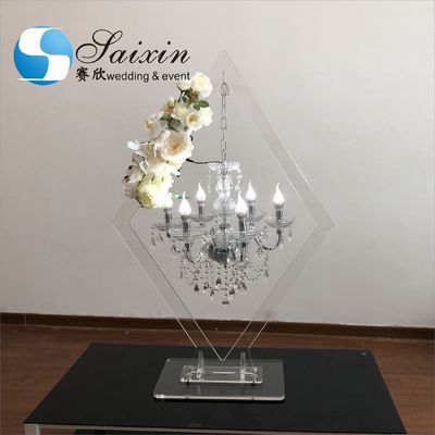 ZT-407C  Wedding event centerpieces rhombic clear acrylic stand with crystal lighting chandeliers
