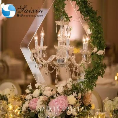 ZT-407C  Wedding event centerpieces rhombic clear acrylic stand with crystal lighting chandeliers