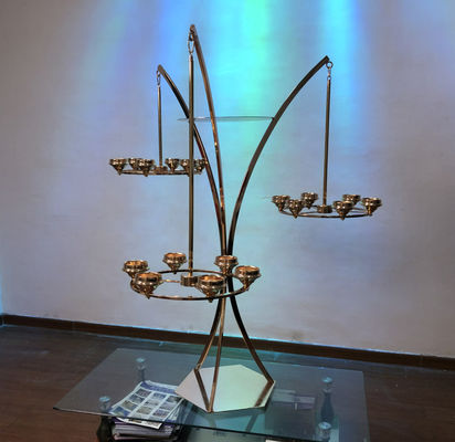 Iron Metal Hanging Candelabra Centerpiece Gold Metal Flower Stand 120cm