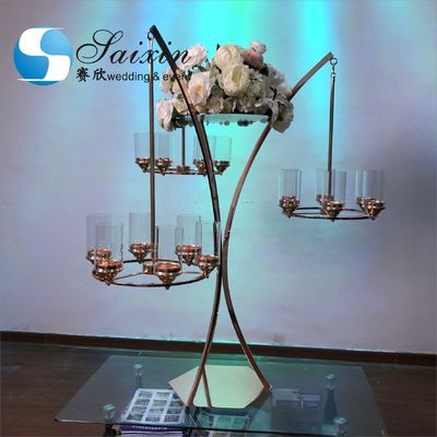 Iron Metal Hanging Candelabra Centerpiece Gold Metal Flower Stand 120cm