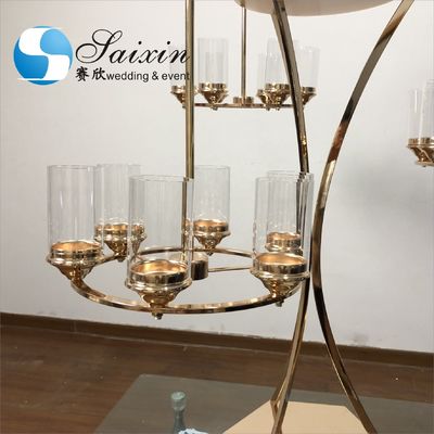 Iron Metal Hanging Candelabra Centerpiece Gold Metal Flower Stand 120cm
