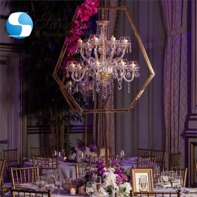 Vintage Wrought Iron Standing Candelabra Floor Candelabra Tall  Luxury Hexagon Gold 160cm