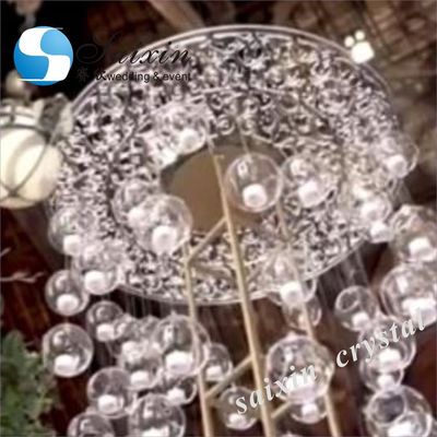 Acrylic Flower Stand Wedding Carved Works Silver Display With Hanging Ball Terrarium