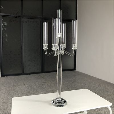 Hot Sale Tall Wedding Decoration 5 Arms Clear Wedding Crystal Centerpiece Candelabra