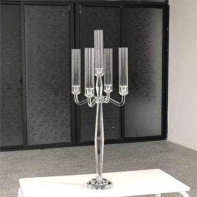 Hot Sale Tall Wedding Decoration 5 Arms Clear Wedding Crystal Centerpiece Candelabra