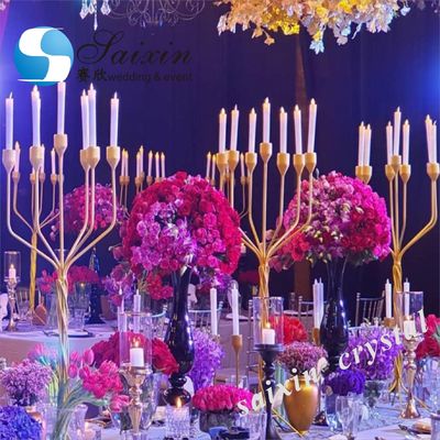 7 Arms Metal Candle Candelabra For Fireplace Elegant Gold Plated 138CM