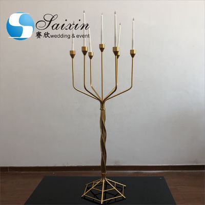 7 Arms Metal Candle Candelabra For Fireplace Elegant Gold Plated 138CM
