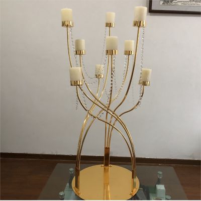 9 Arm Gold Metal Candelabra Luxury Candles Decor Antique Crystal Candle Holders