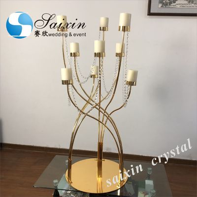 9 Arm Gold Metal Candelabra Luxury Candles Decor Antique Crystal Candle Holders