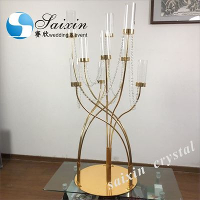 9 Arm Gold Metal Candelabra Luxury Candles Decor Antique Crystal Candle Holders