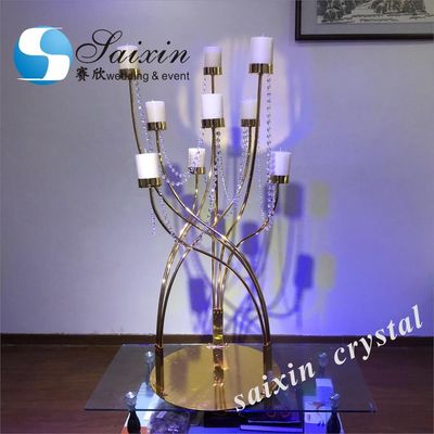 9 Arm Gold Metal Candelabra Luxury Candles Decor Antique Crystal Candle Holders