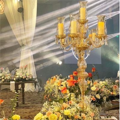 ZT-394 wedding decoration 6 arms  cut glass cup tall gold color  candle holder candelabras