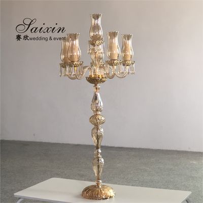ZT-394 wedding decoration 6 arms  cut glass cup tall gold color  candle holder candelabras