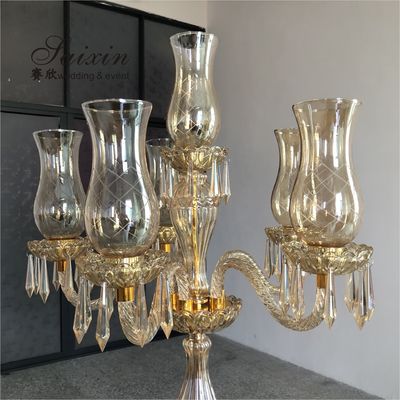 ZT-394 wedding decoration 6 arms  cut glass cup tall gold color  candle holder candelabras