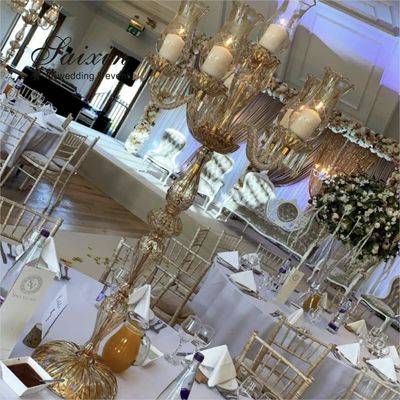 ZT-394 wedding decoration 6 arms  cut glass cup tall gold color  candle holder candelabras
